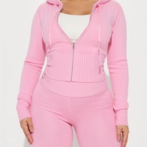 Pink Zip-Up Hoodie and Pants Set